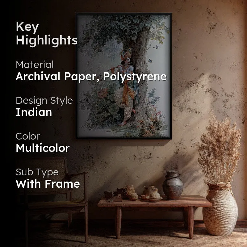 Sri Krishna Fluit Playing Blissful Archival Paper Wall Art media 2