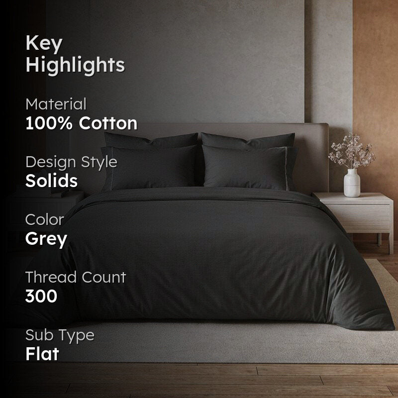 Caressence Solid Cotton Bedsheet (Grey) - 300 TC media 2