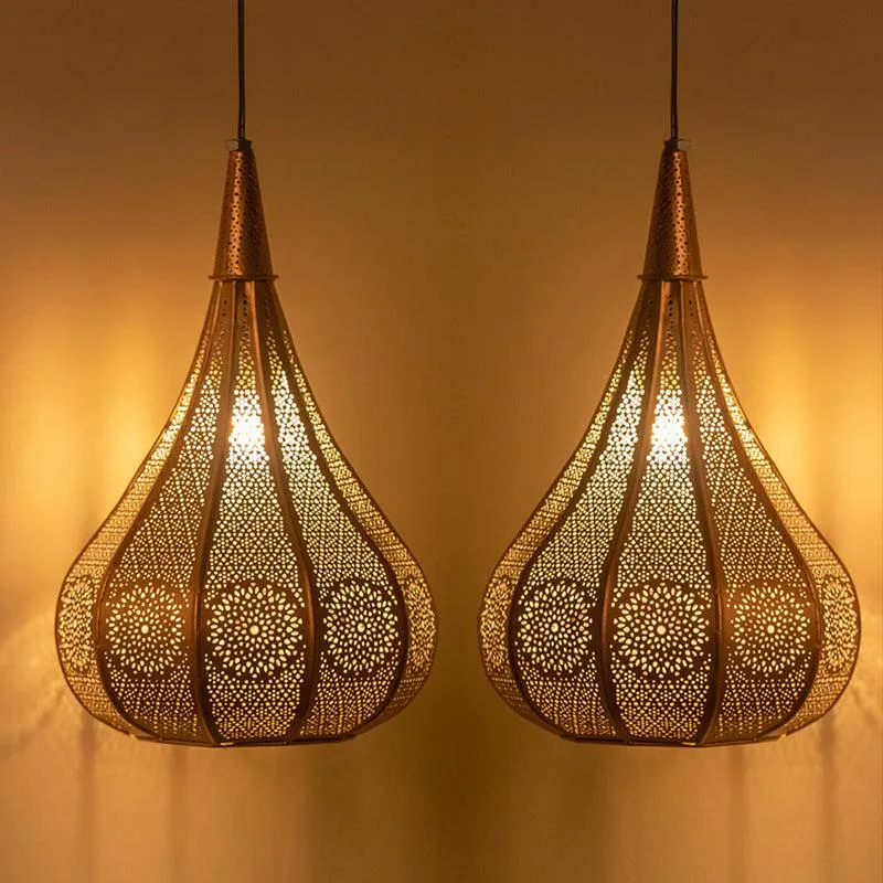 Lustre Twins Hand-Etched Iron Ceiling Lamp - Set Of Two media 1