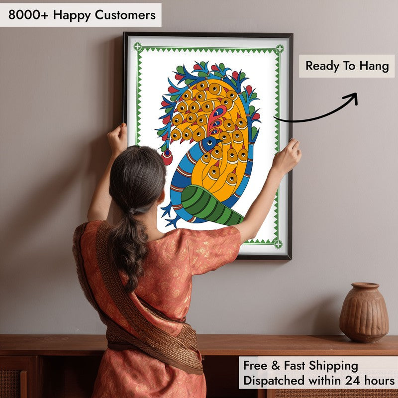 Royal Peacock Framed Madhubhani Canvas Wall Painting media 7