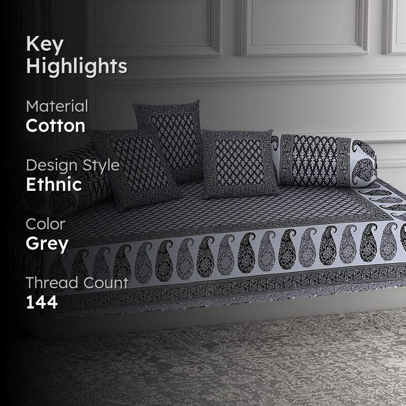 Suvarna Printed Diwan Set (Grey) - Six Piece Set media 2
