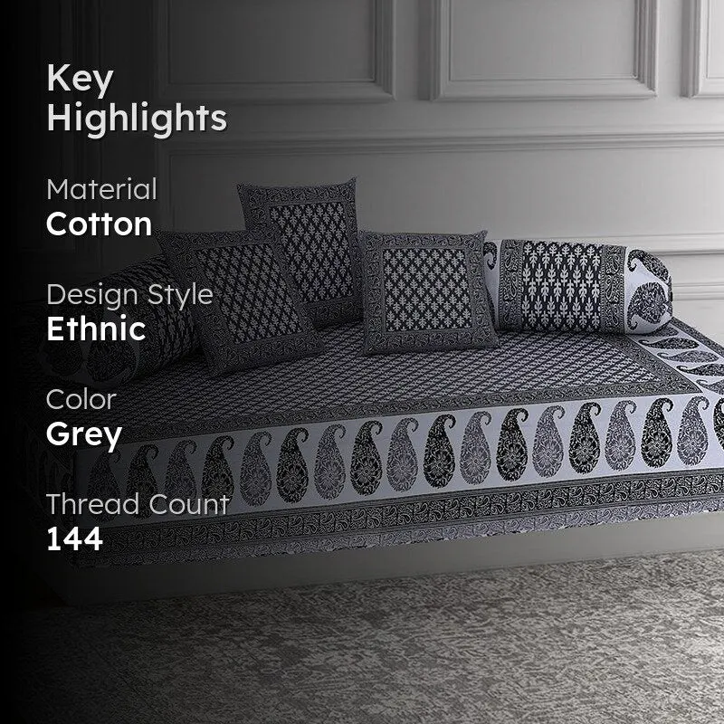 Suvarna Printed Diwan Set (Grey) - Six Piece Set media 2