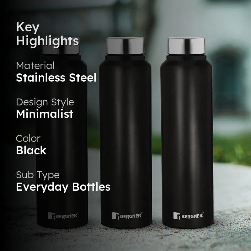 Bergner Aqua Lock Black Leakproof Stainless Steel Bottle (1000 mL Each) - Set Of Three media 2