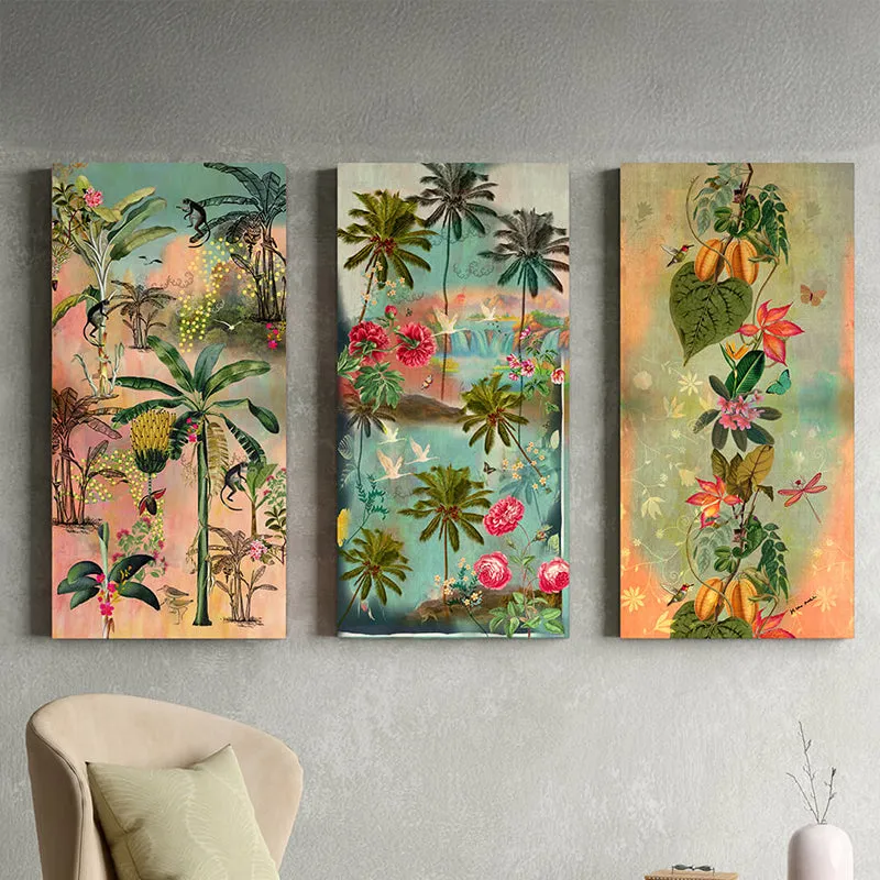 India Circus Vibrant Tropicals Canvas Wall Art - Set Of Three media 1