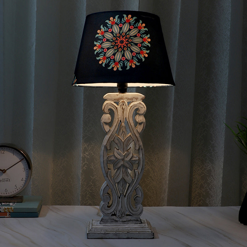 Toile Sigil Printed Mango Wood Table Lamp - Multicolor