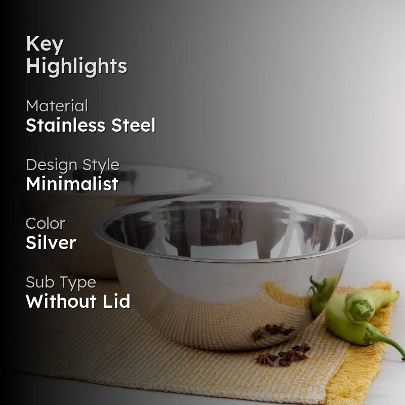 Circular Steel Mixing Bowl (2200 mL Each) - Set Of Two media 2