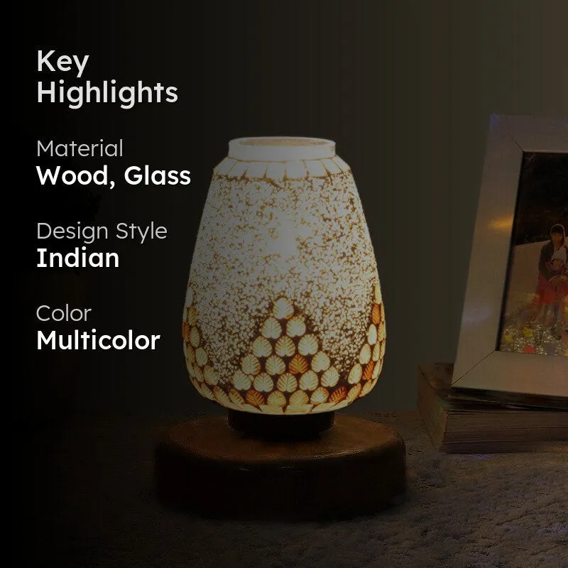 Aureline Glass Table Lamp With Wooden Base - Multicolor media 2