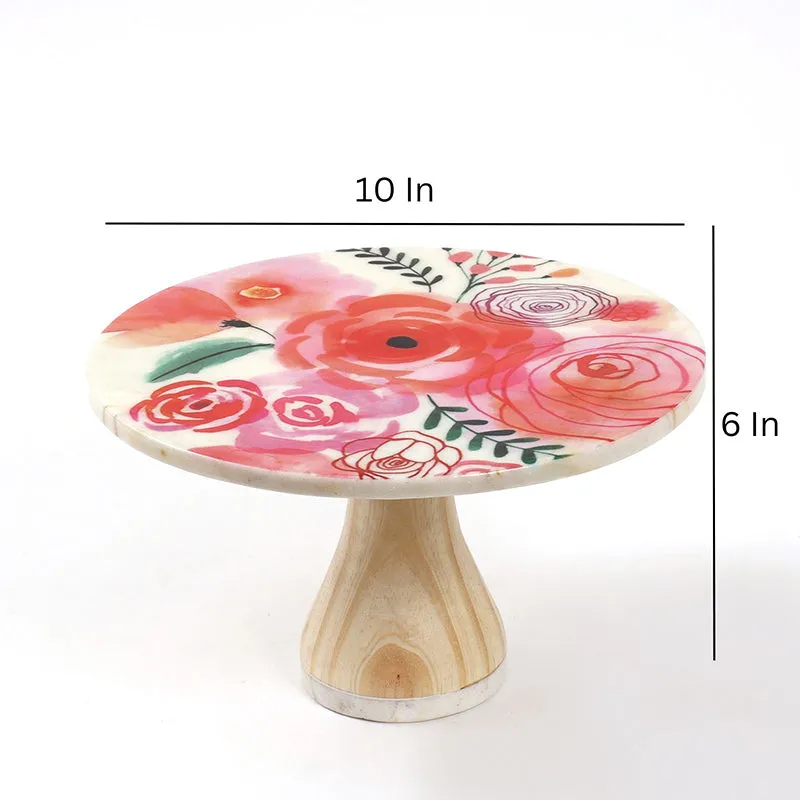 Spring Roses Printed Marble & Wood Cake Stand media 5