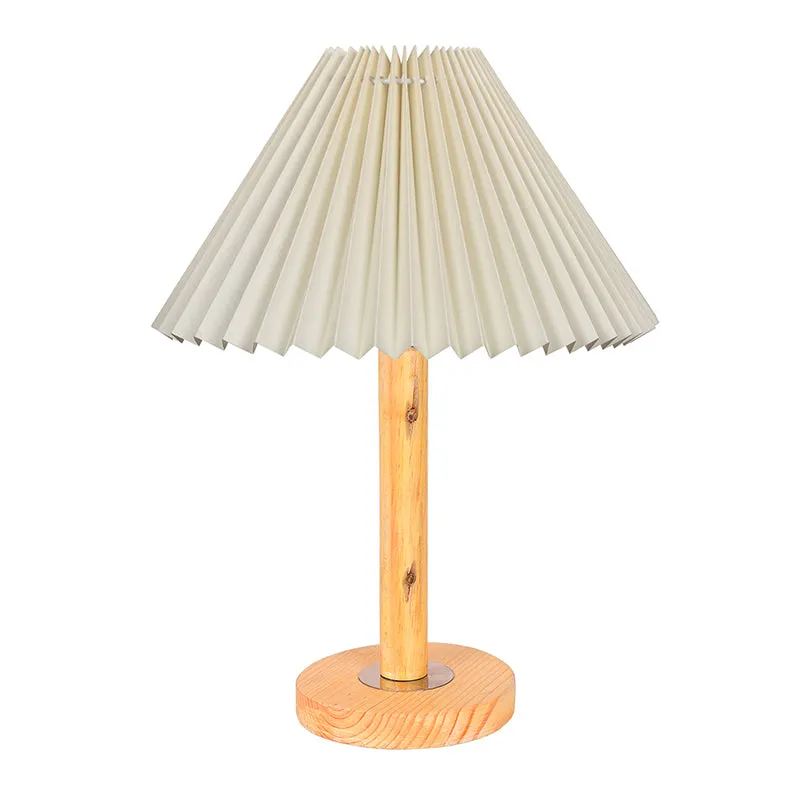 French Pleat Wooden Table Lamp - Beige,Brown media 3
