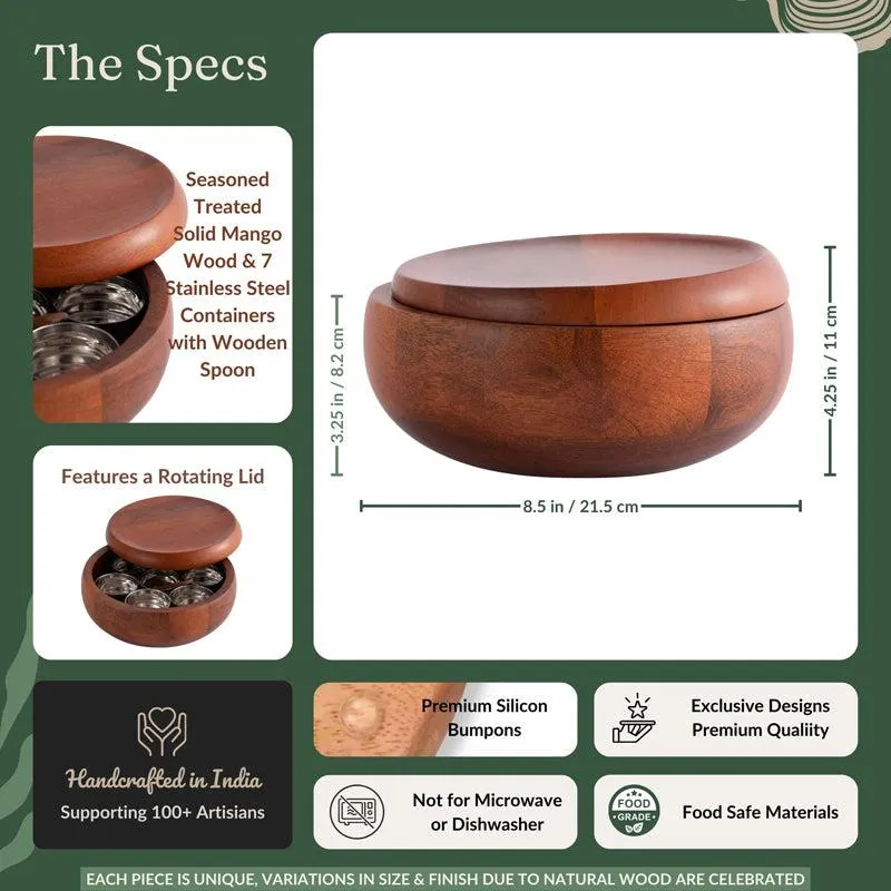 Rasrang Handcrafted Mango Wood Masala Box media 9