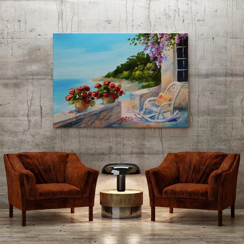Balcony Near The Sea Canvas Wall Painting - Gallery Wrap media 1