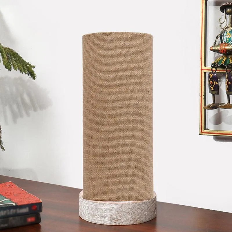 Ocra Tower Wooden Table Lamp With Jute Shade - Beige media 4