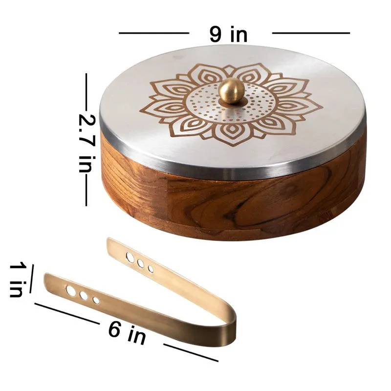 Grano Teak Wood Round Masala Box - Three Piece Set media 7