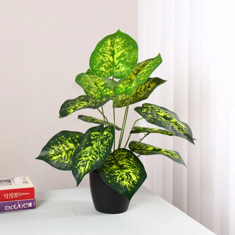 Differa Artificial Dieffenbachia Plant With Black Plastic Pot (1.8 Feet) - Yellow, Green media 2