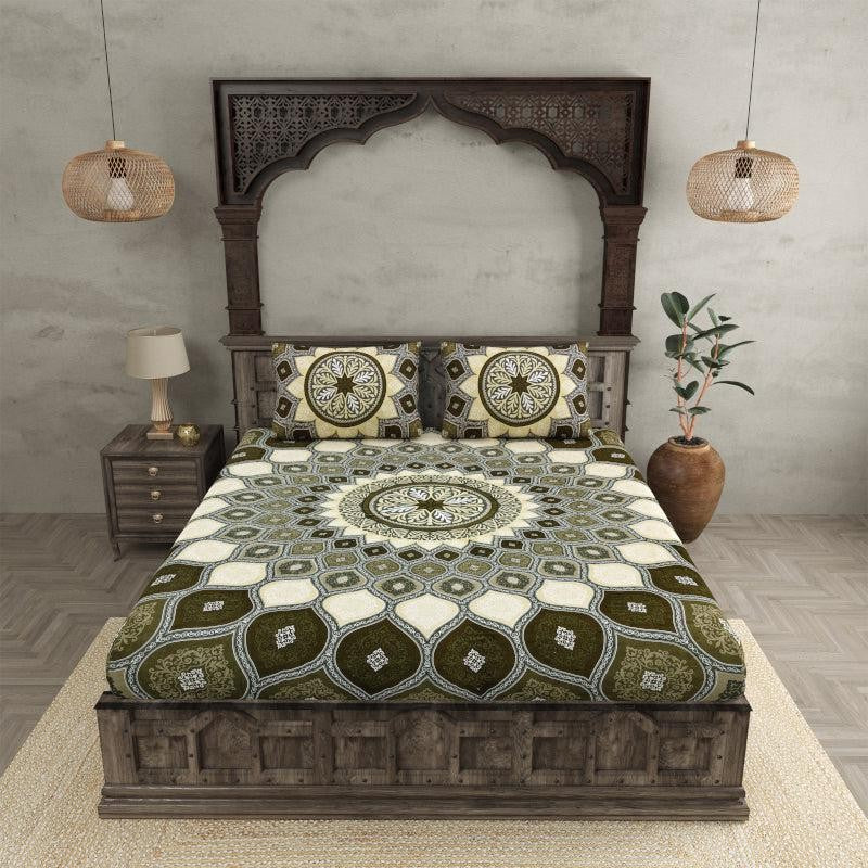 Navaj Mandala Cotton Bedsheet (Green) - 240 TC media 3