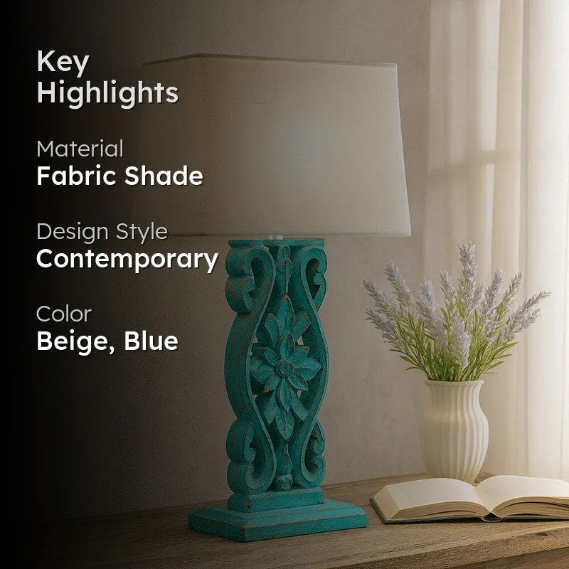 Meraki Carved Fabric Table Lamp - Beige,Blue media 2