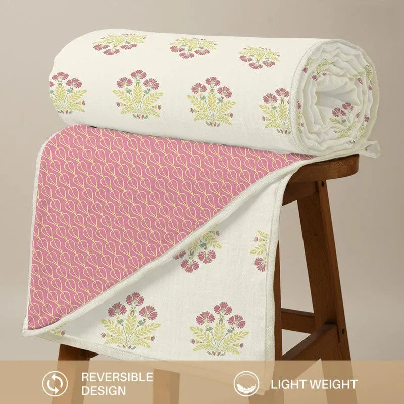 Urban Space Bloomscape Reversible Dohar - Pink & Yellow media 5