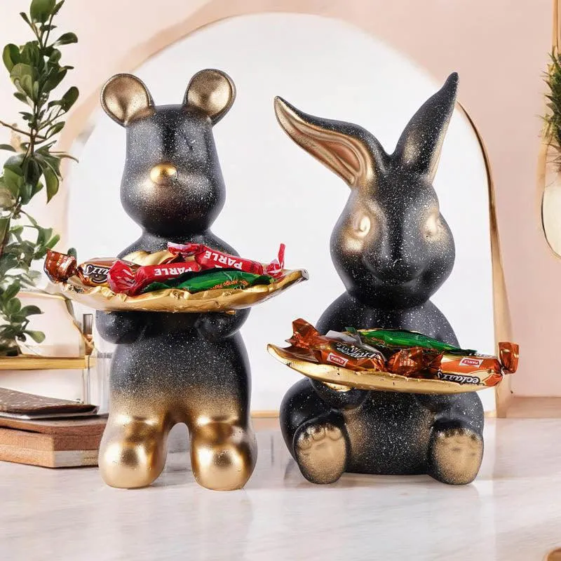 Hop & Squeak Painted Poly Resin Show Piece (Black) - Set Of Two media 1