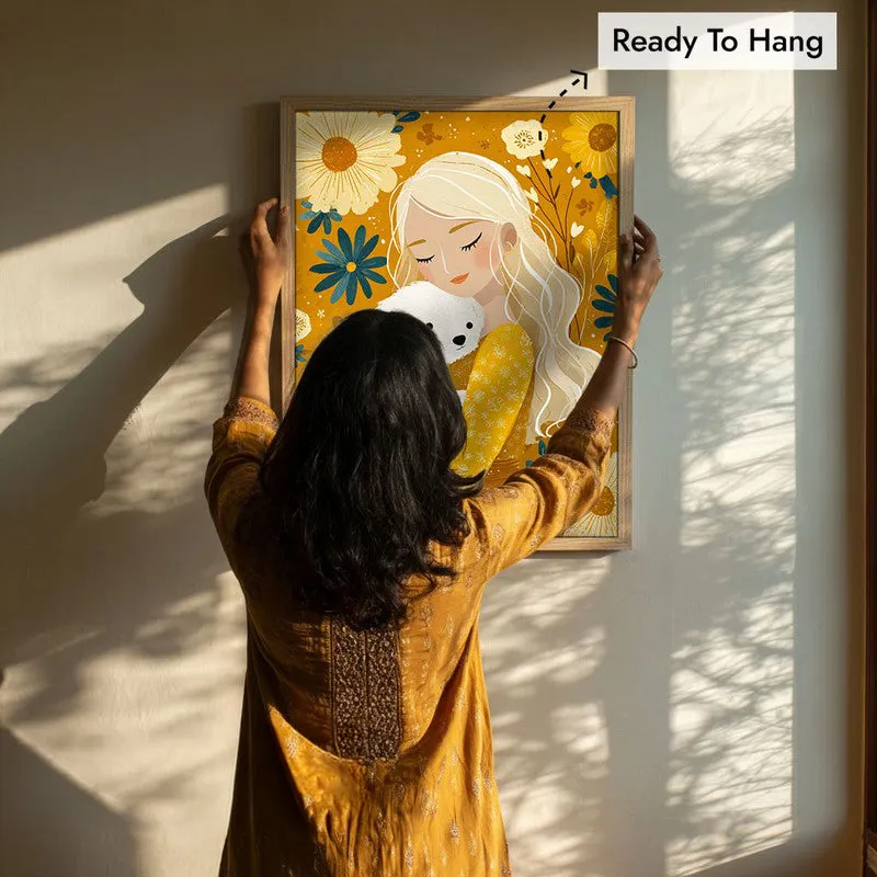 Petal Cuddle Canvas Wall Painting - Brown Frame media 8