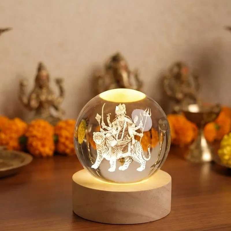 Maa Durga Aura Glass Ball Table Lamp media 3
