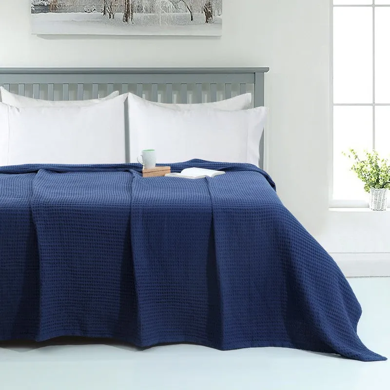 Axitra Wafel Weave Cotton Blanket - Navy Blue media 1