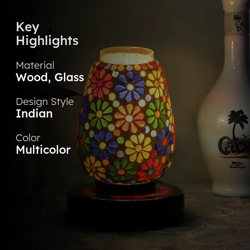 Flarewin Glass Table Lamp With Wooden Base - Multicolor media 2
