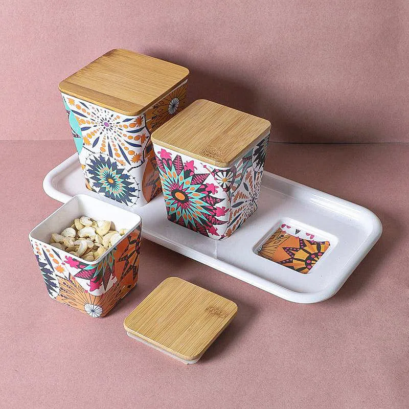 Juna Floral Stack Condiment Container With Tray (450 mL/750 mL/1140 mL) - Four Piece Set media 4