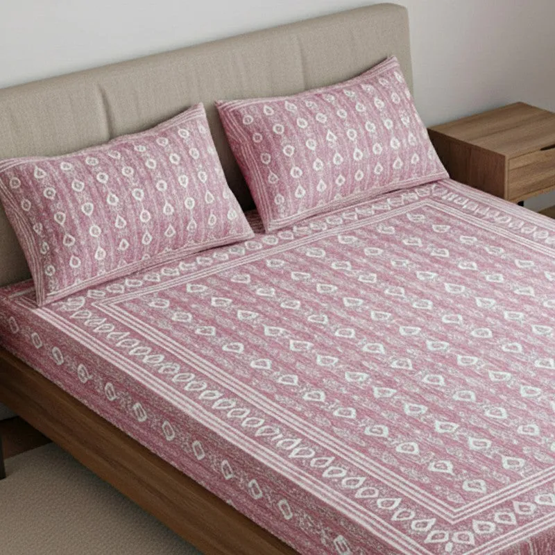 Keira Ethnic Cotton Bedsheet (Pink) - 180 TC media 3