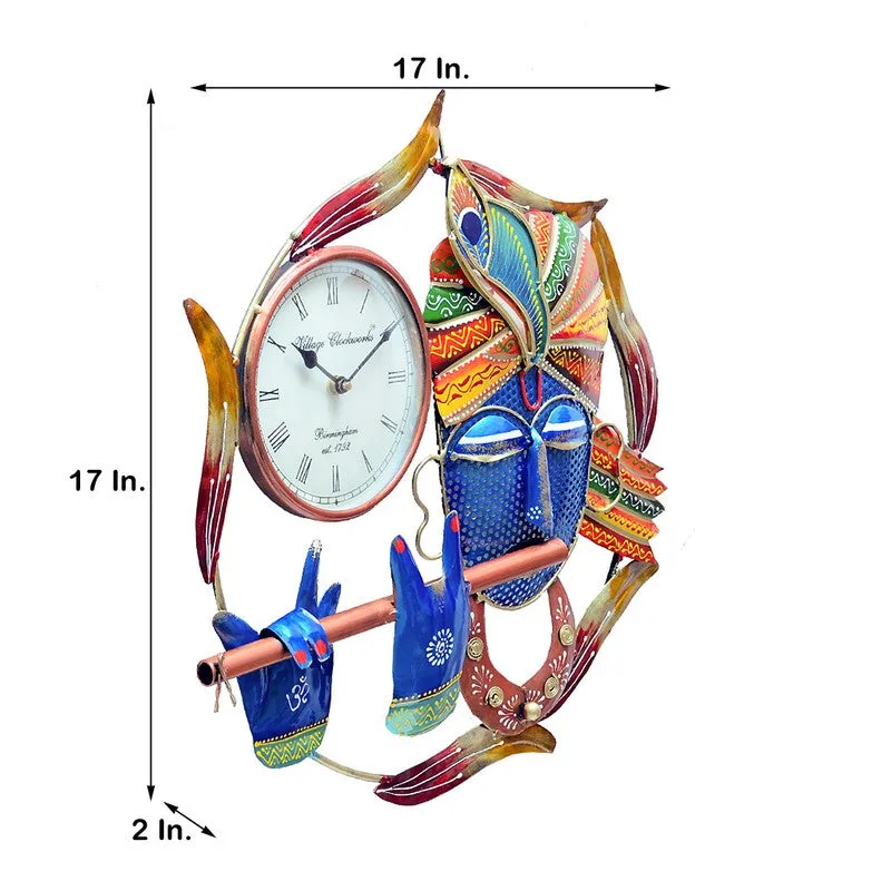 Lord Krishna Theme Decor Metal Wall Clock media 6