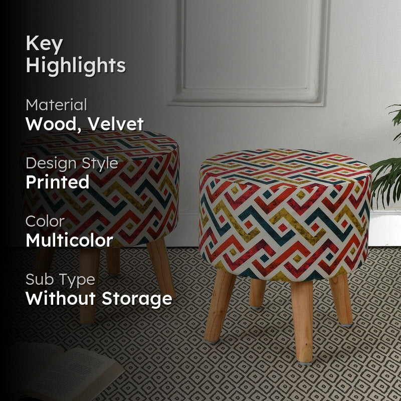 Ripple Zigzag Print Multicolor Engineered Wood Ottomans - Set Of Two media 2