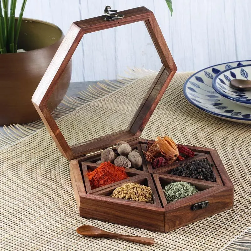 Hexa Wooden Spice Box media 1