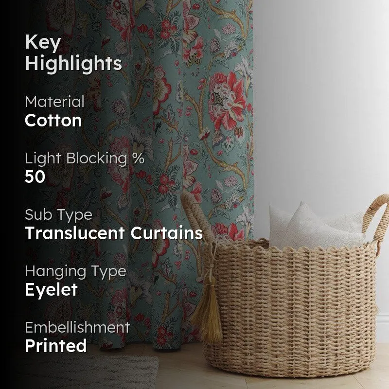 Mivaana Floral Curtain - Sea Green media 2