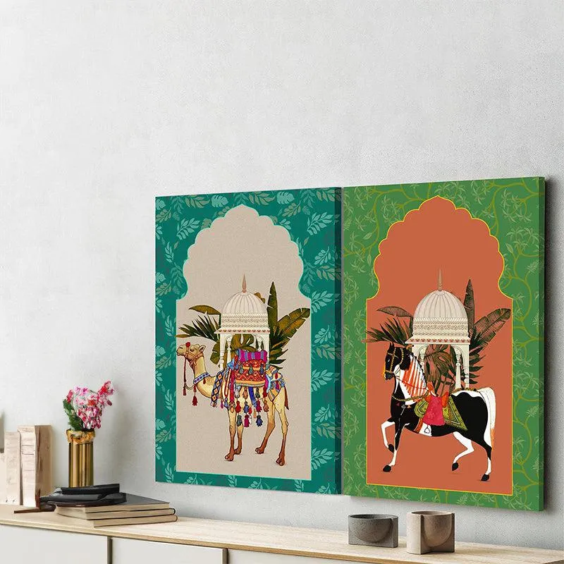 Raja Parade Canvas Wall Painting - Set Of Two media 1