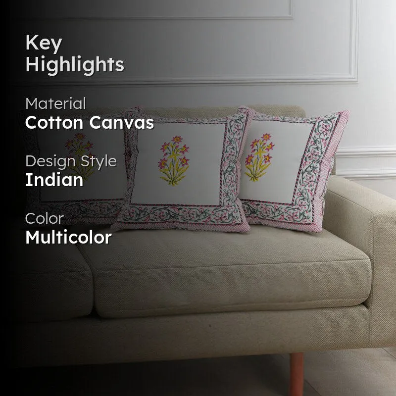 Basanti Bloom Jaipuri Block Print Cushion Cover - Set Of Three media 2