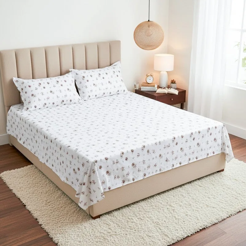Tiny Floral Stories Cotton Bedsheet (Brown) - 180 TC media 1