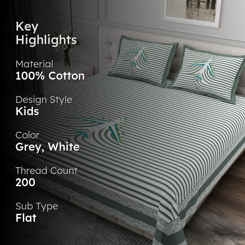 Illusion Stripey Flight Cotton Bedsheet (Grey) - 200 TC media 2