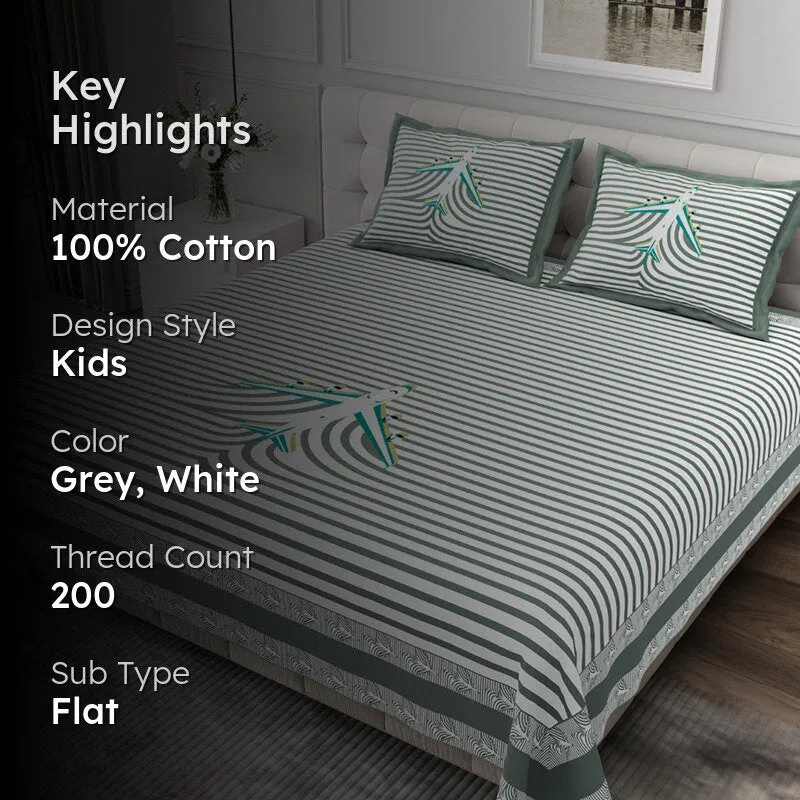 Illusion Stripey Flight Cotton Bedsheet (Grey) - 200 TC media 2