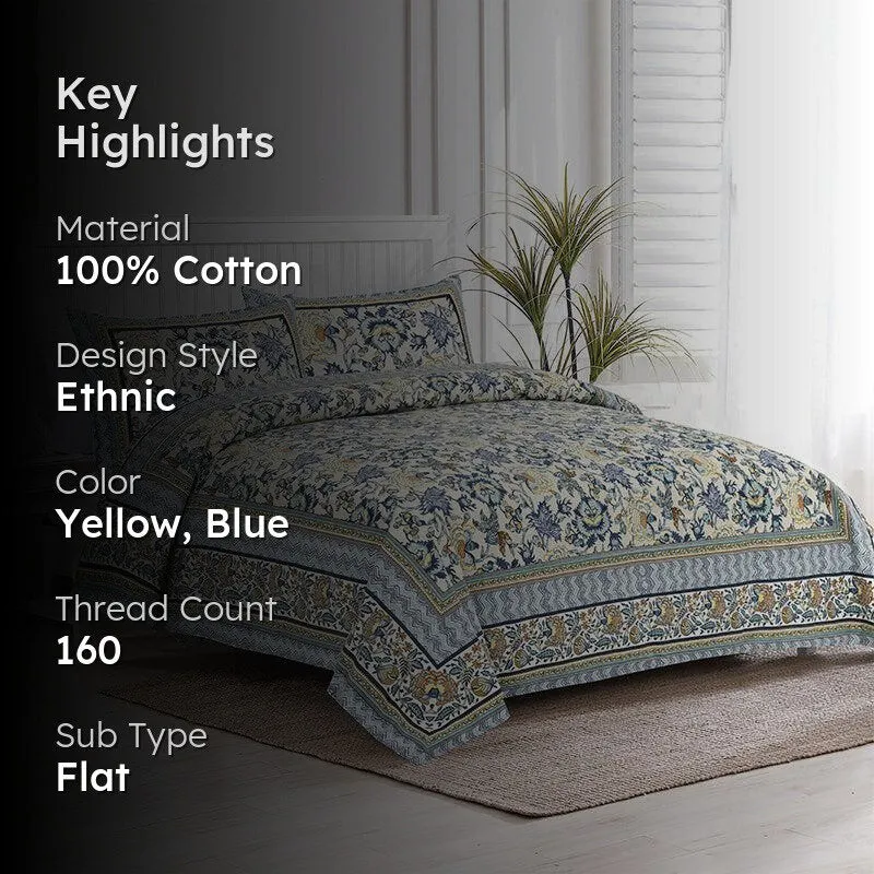 Yukta Printed Cotton Bedsheet (Blue) - 160 TC media 2