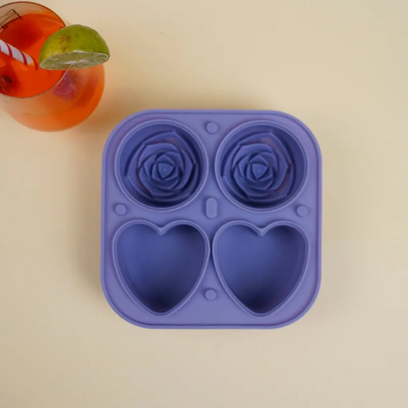 Rose Heart Silicone 4-Cube Ice Mould - Blue media 3