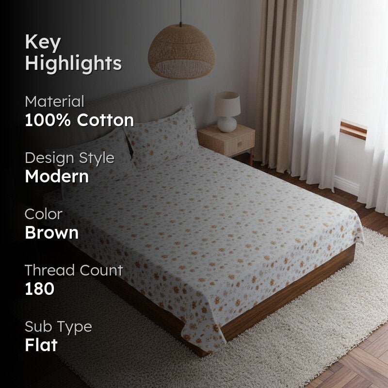 Mudra Floral Cotton Bedsheet (Brown) - 180 TC media 2