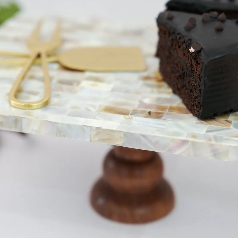 Letvo Marble Cake Stand With Wooden Base media 3