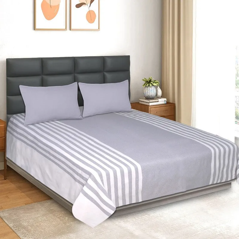 Line Comfort Cotton Bedsheet (Grey) - 102 TC media 1