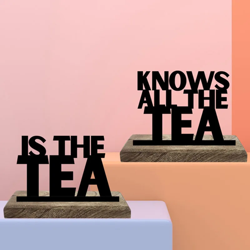 Knows All The Tea Typography Showpiece - Set Of Two media 3