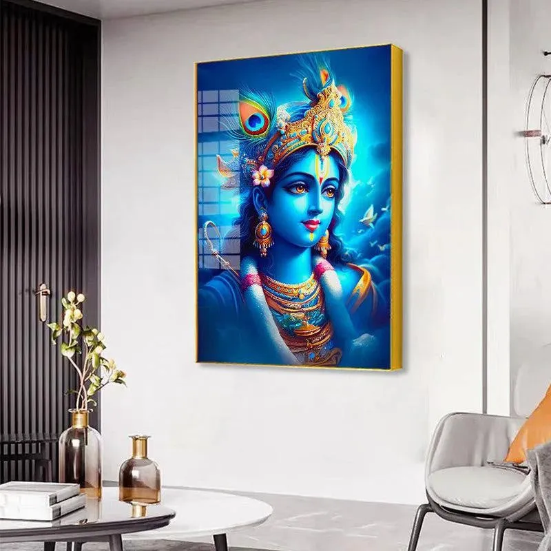 Ethereal Krishna Spiritual Canvas Wall Art With Frame - Gold media 4