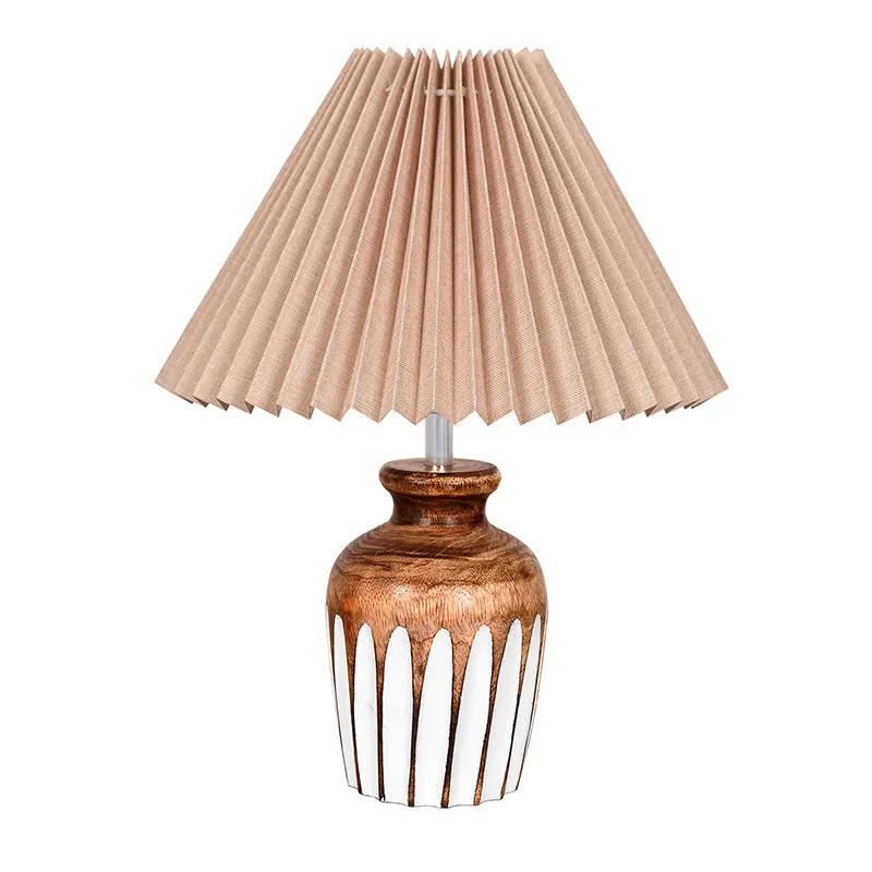 French Pleat Urn Wooden Table Lamp - Beige,Brown media 3