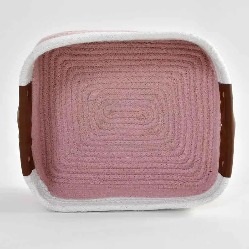 Solid Ecstasy Cotton Storage Basket - Pink & White media 3