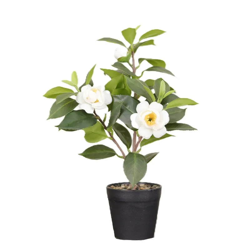 Artificial White Rose Flower Plant With Black Fiber Pot - 1.2 Feet media 4