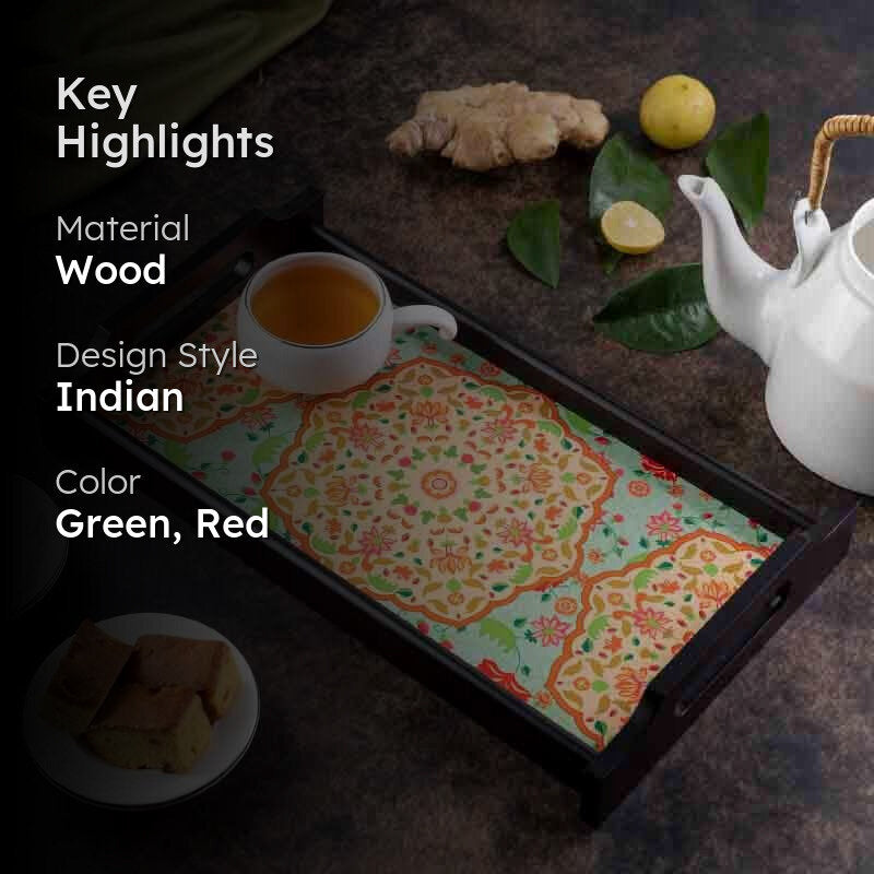 Ornate Mughal Wooden Tray media 2
