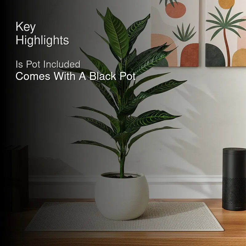 Faux Everlasting Green Iceton Croton Plant With Black Plastic Pot - 71 cm (2.3 ft) media 2