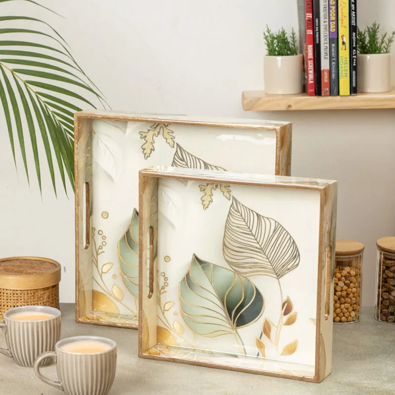 Golden Leaves Square Serving Tray - Set Of Two media 3